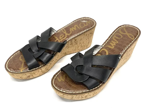 Sam Edelman Raynere Womens Size 6.5M Cork Wedge Sandal Platform Black Slide Shoe