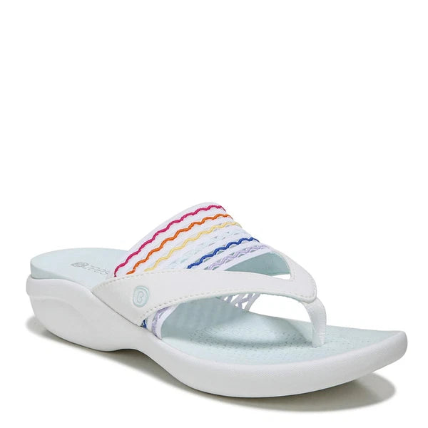 BZees Women's Cabana Sandal Flip-Flop, White/Rainbow Ripple Gore, 7 Wide