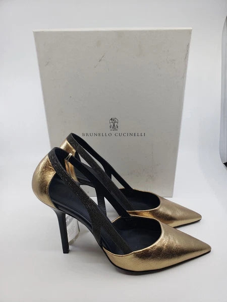 NEW Women's Brunello Cucinelli Embellished leather pumps monilli TRIM SZ EU 39.5