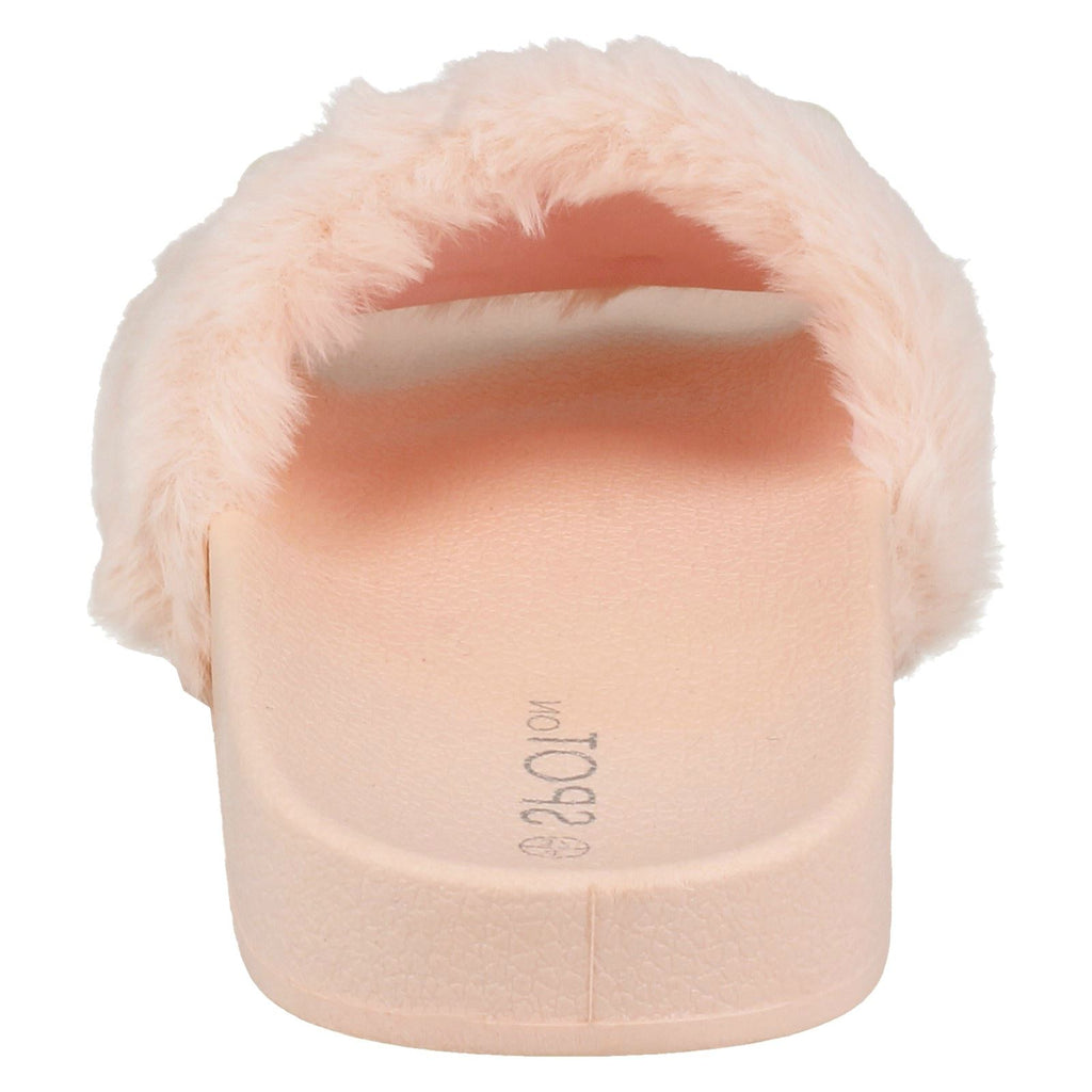 Ladies Spot On Pearl Trim Faux Fur Slider Style Sandals