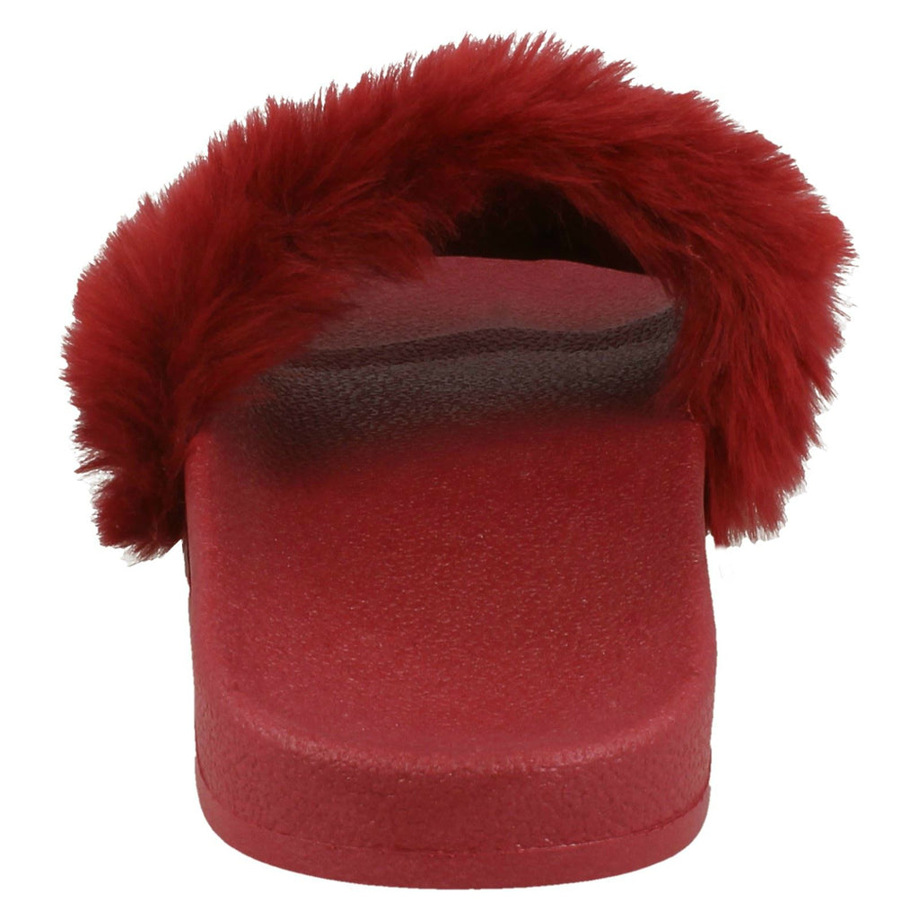 Ladies Spot On Pearl Trim Faux Fur Slider Style Sandals