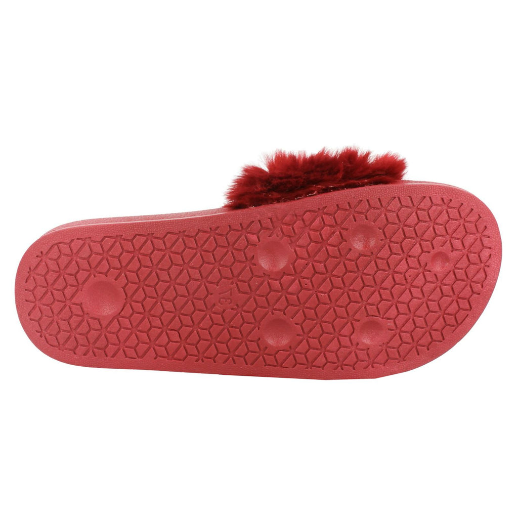 Ladies Spot On Pearl Trim Faux Fur Slider Style Sandals