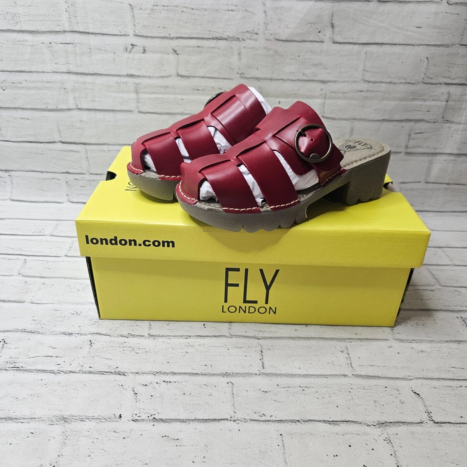 Fly London ENVY521FLY Leather Slip On Sandals Heels Red UK 2.5 Fashion Summer