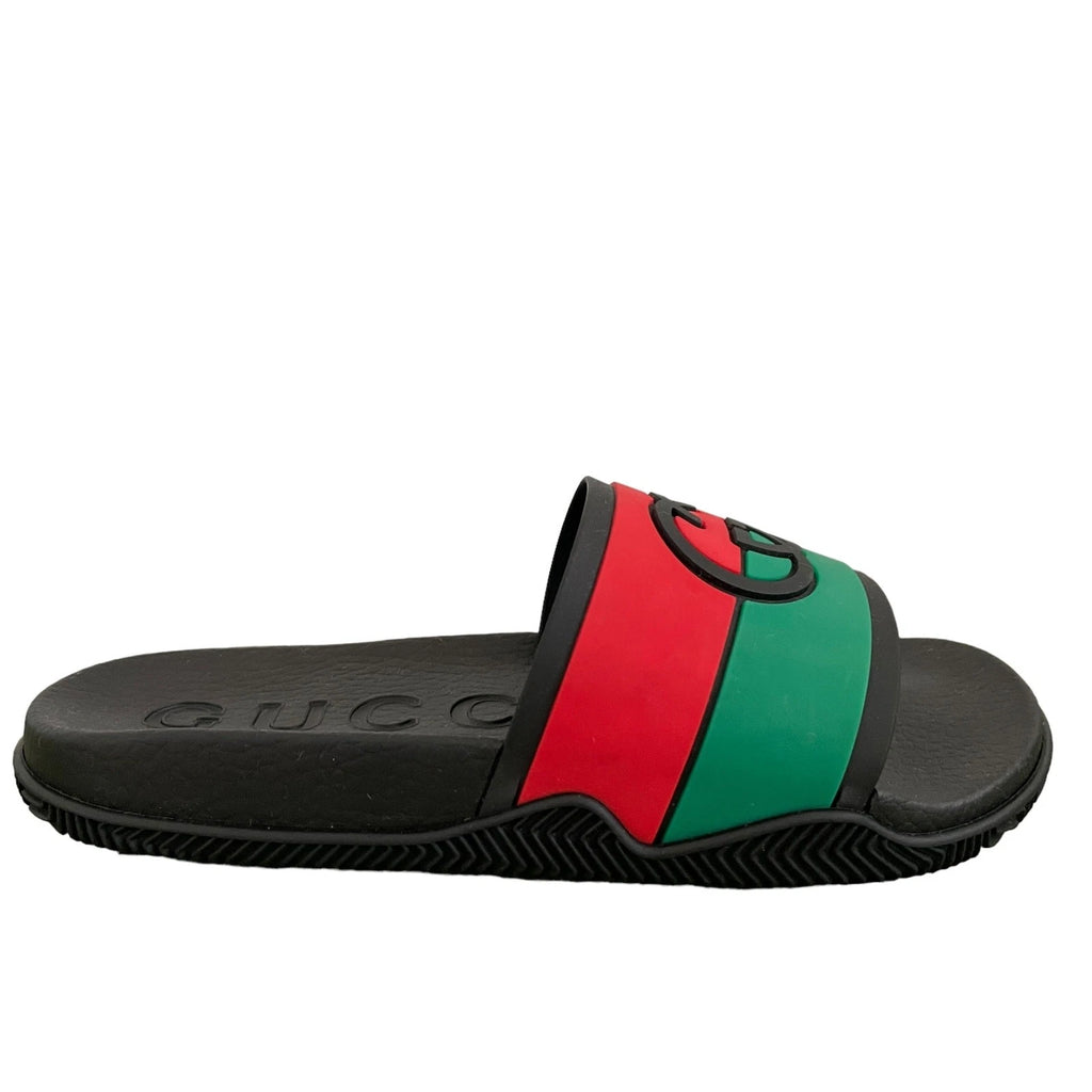 Authentic GUCCI Women's Interlocking G Slide Sandal Black Red Green Size 37 NEW