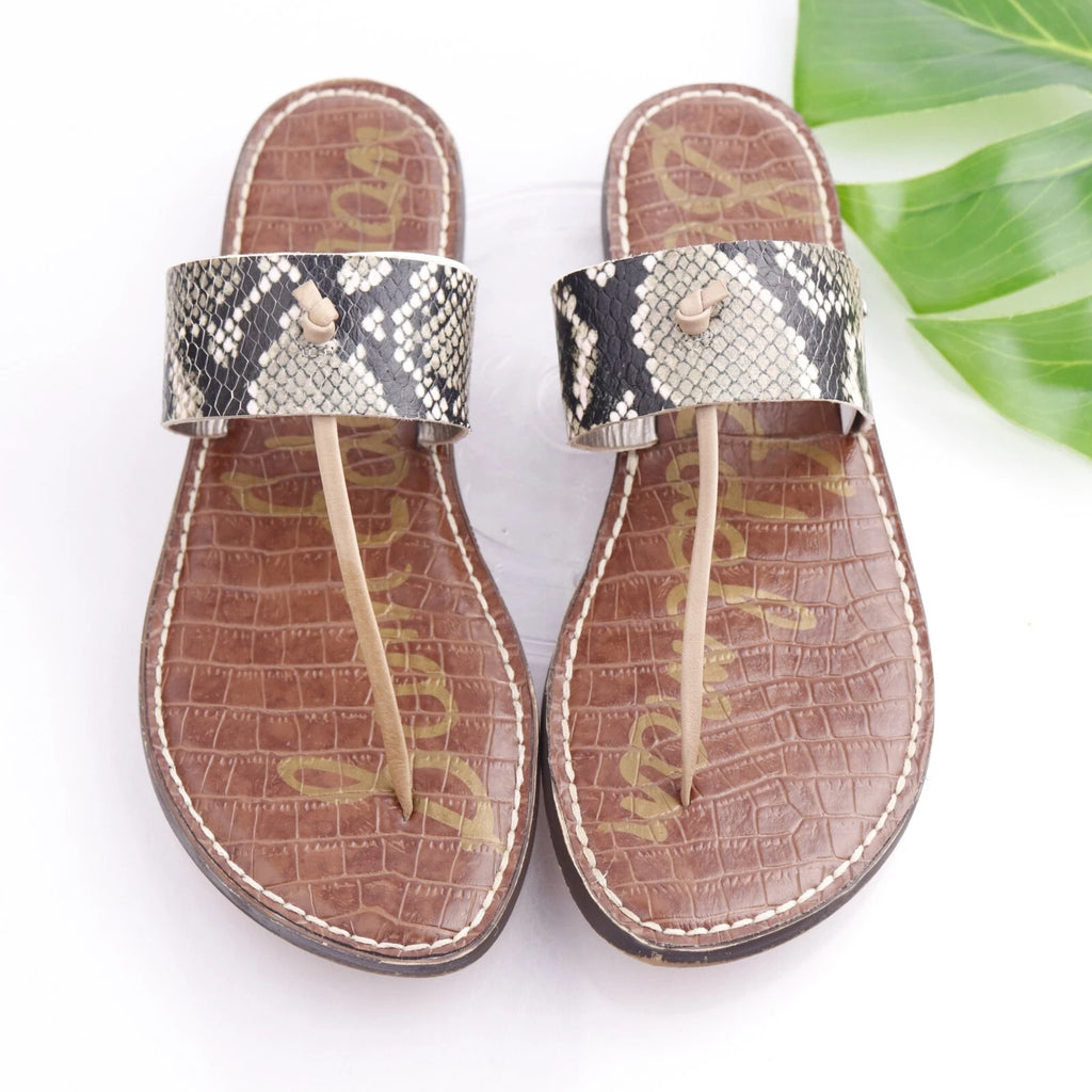 Sam Edelman Women's Gus Sandal Size 9 Thong Slide Gray Black Snakeskin Leather