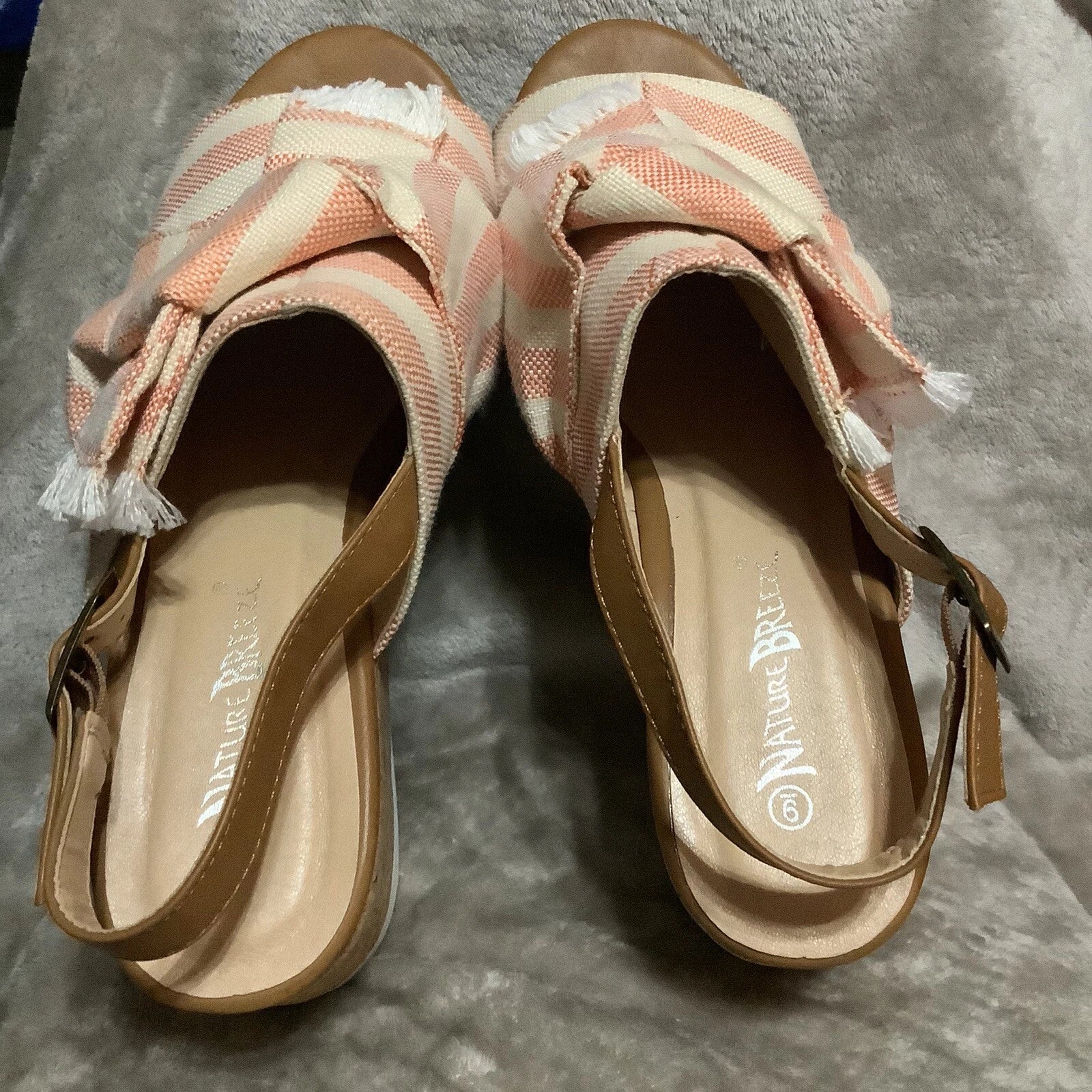 Nature Breeze Stripe Open Toe Slide Back Strap Platform Sandals Womens 9