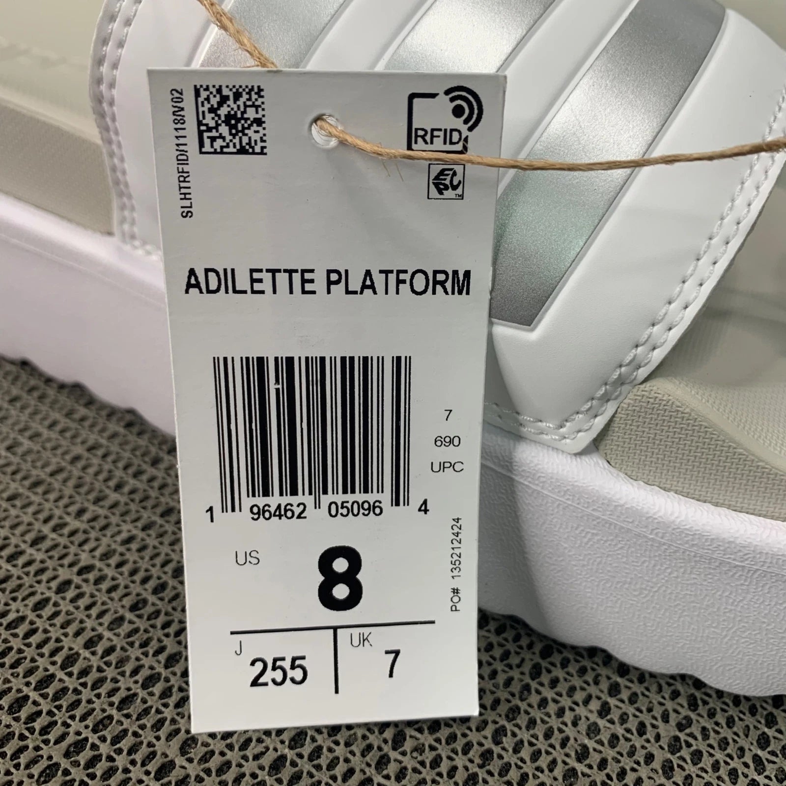 Adidas Adilette Womens Size 8 White/Silver Platform Slides fashionable footwear