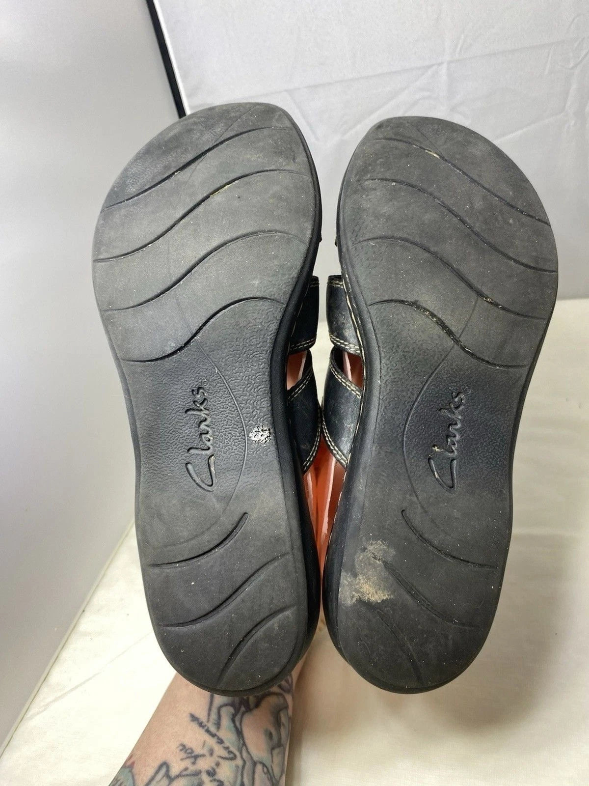 Clark's Leisa Spring Black Leather Sandals Slides Size 9