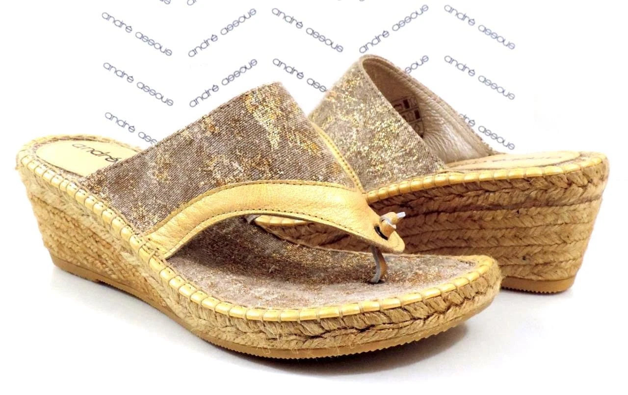 Andre Assous Annette Wedge Espadrille Thong  Slide Sandal Toast Bronze Size 9