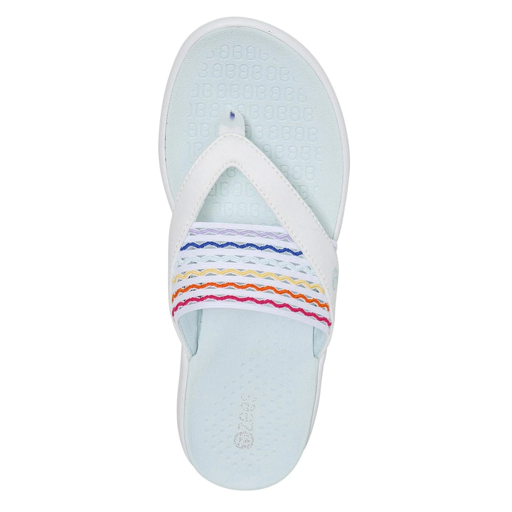 BZees Women's Cabana Sandal Flip-Flop, White/Rainbow Ripple Gore, 7 Wide