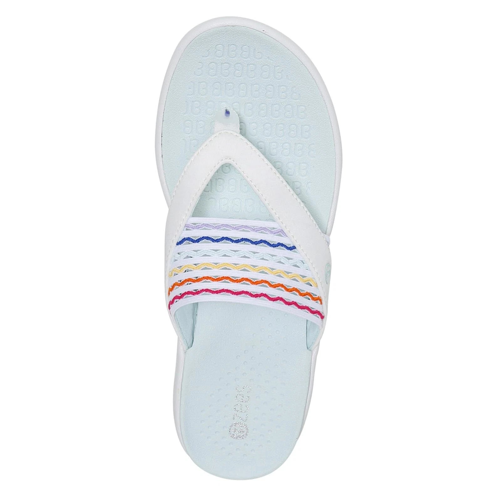 BZees Women's Cabana Sandal Flip-Flop, White/Rainbow Ripple Gore, 7 Wide
