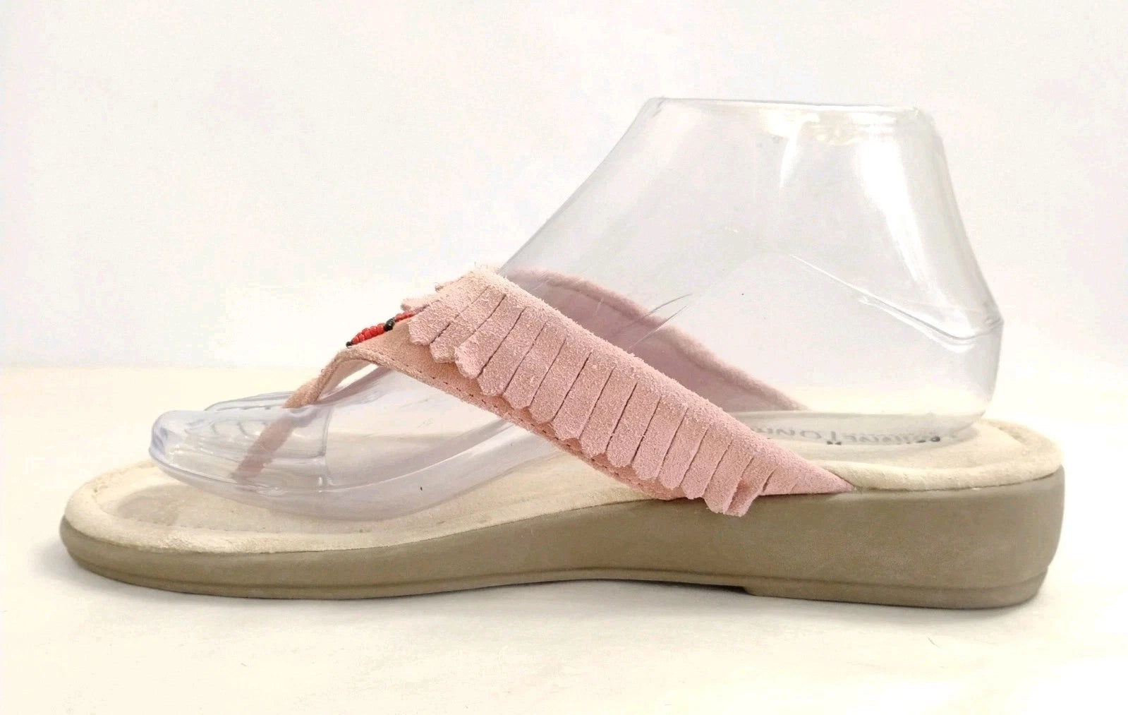 Minnetonka Pink Fringe Leather Suede Thong Sandals Western Style-Size 8