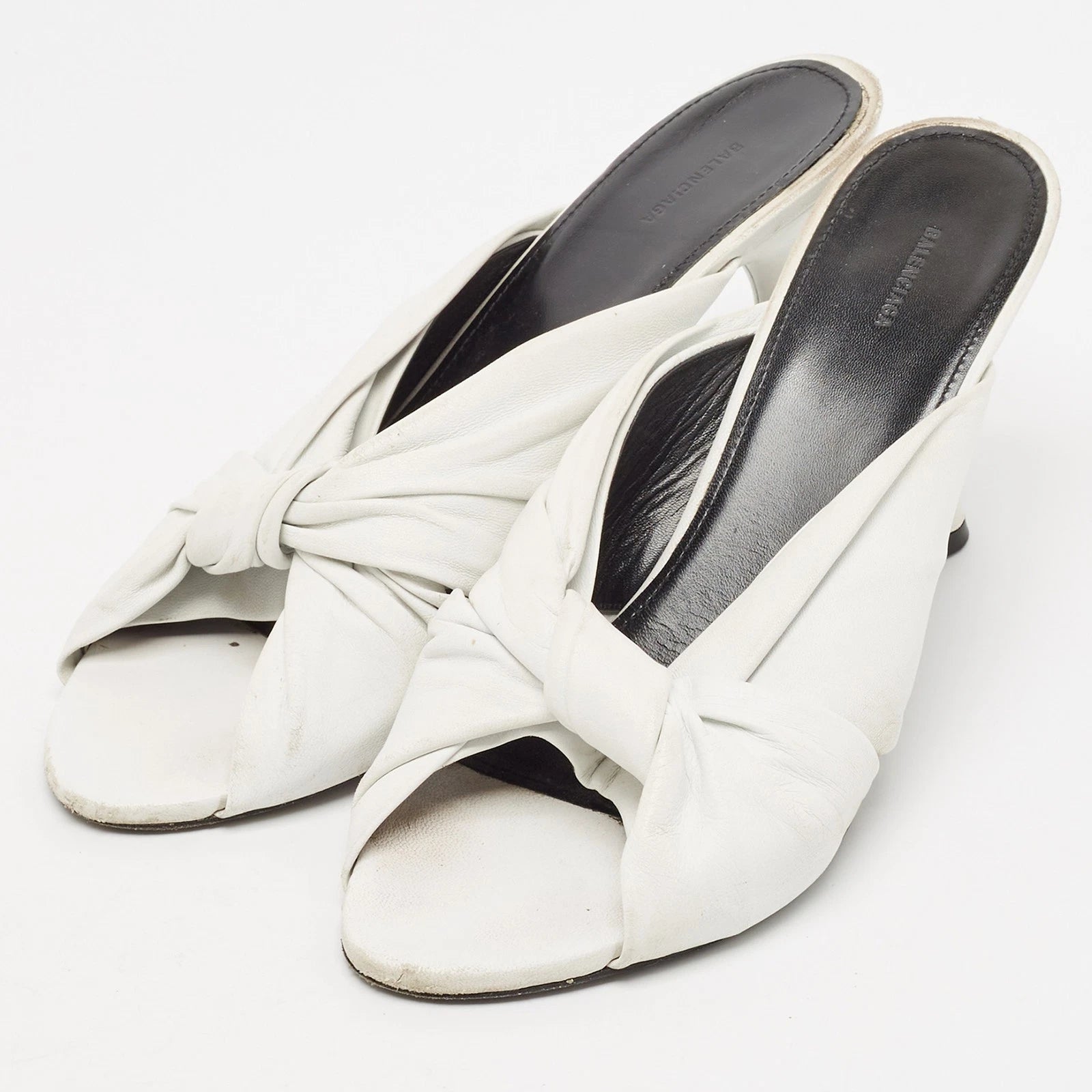Balenciaga White Leather Knot Open Toe Slide Sandals Size 40.5