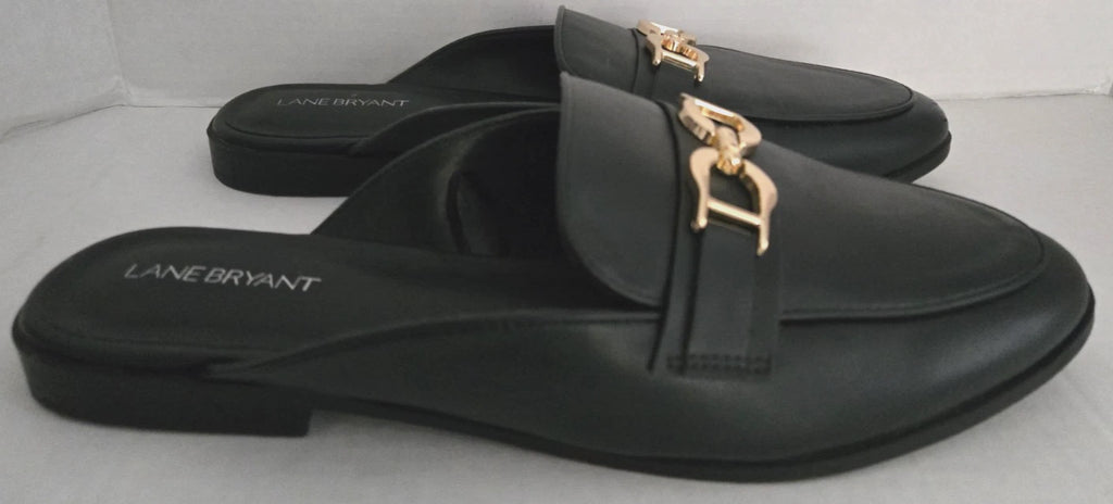 Lane Bryant Black Slip On Shoes Mules Slide Women Size 11 W Loafer Buckle Detail