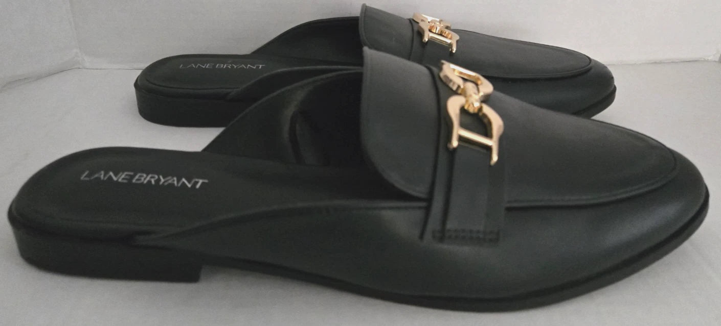 Lane Bryant Black Slip On Shoes Mules Slide Women Size 11 W Loafer Buckle Detail