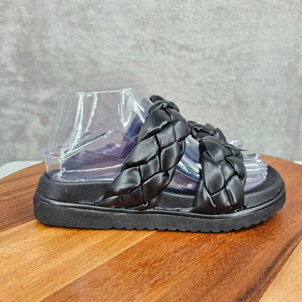 BP Urma Slide Sandals Black Cushy Braided Double Straps Grippy Soles Nordstrom