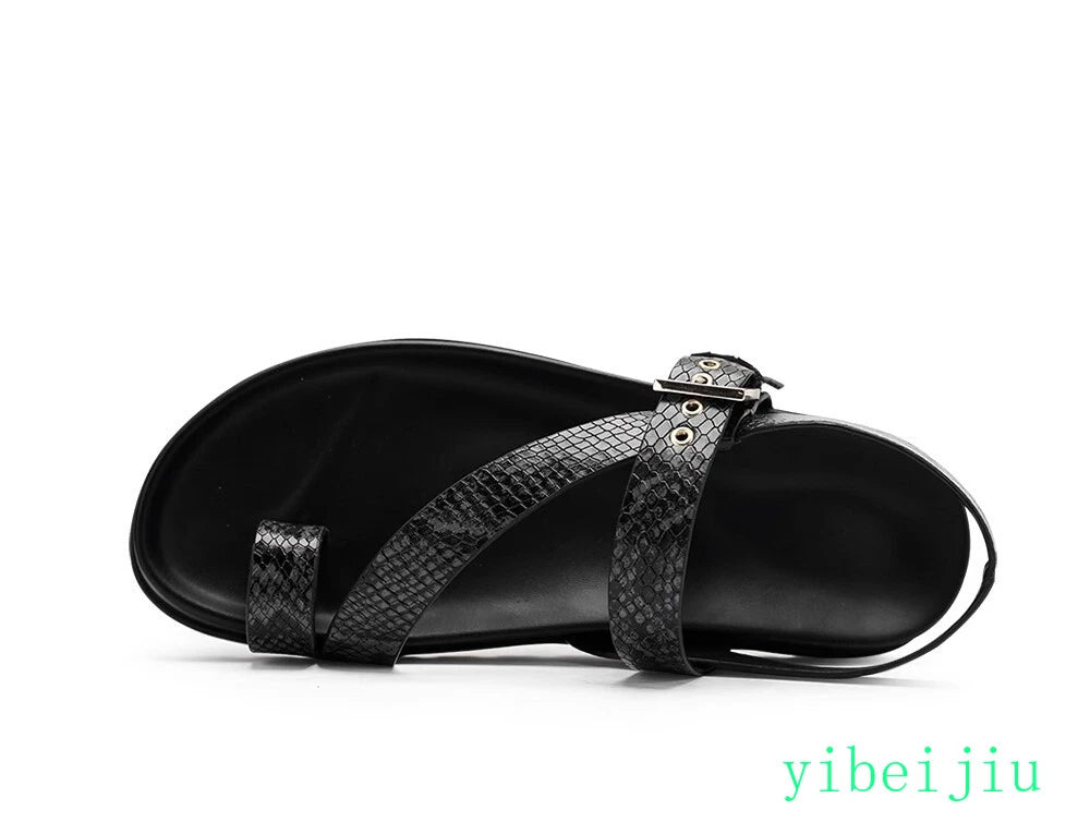 2025 Men's Clip Toe Flats Real Leather Sandals Roman Shoes Beach Summer Holiday
