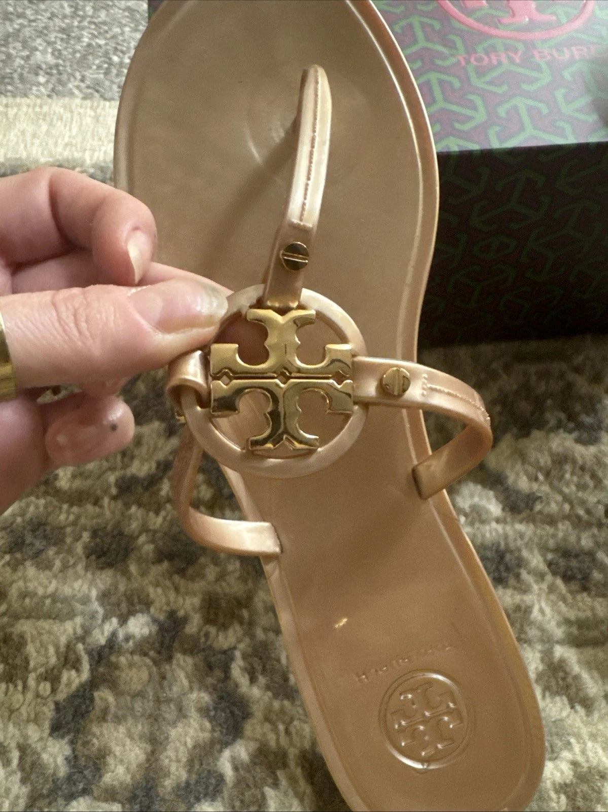 Tory Burch Mini Miller Jelly Thong Sandals Slides Brown Sz 8 M