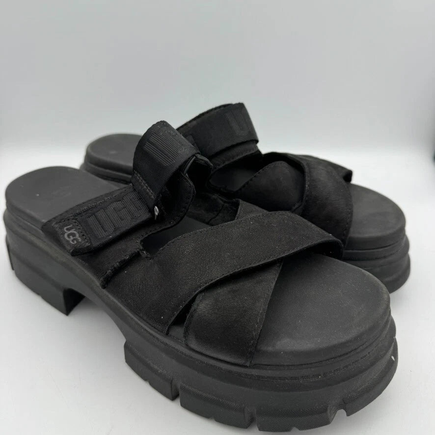 UGG Ashton Slide Sandals Women's  Black Nubuck Leather Platform Size 10