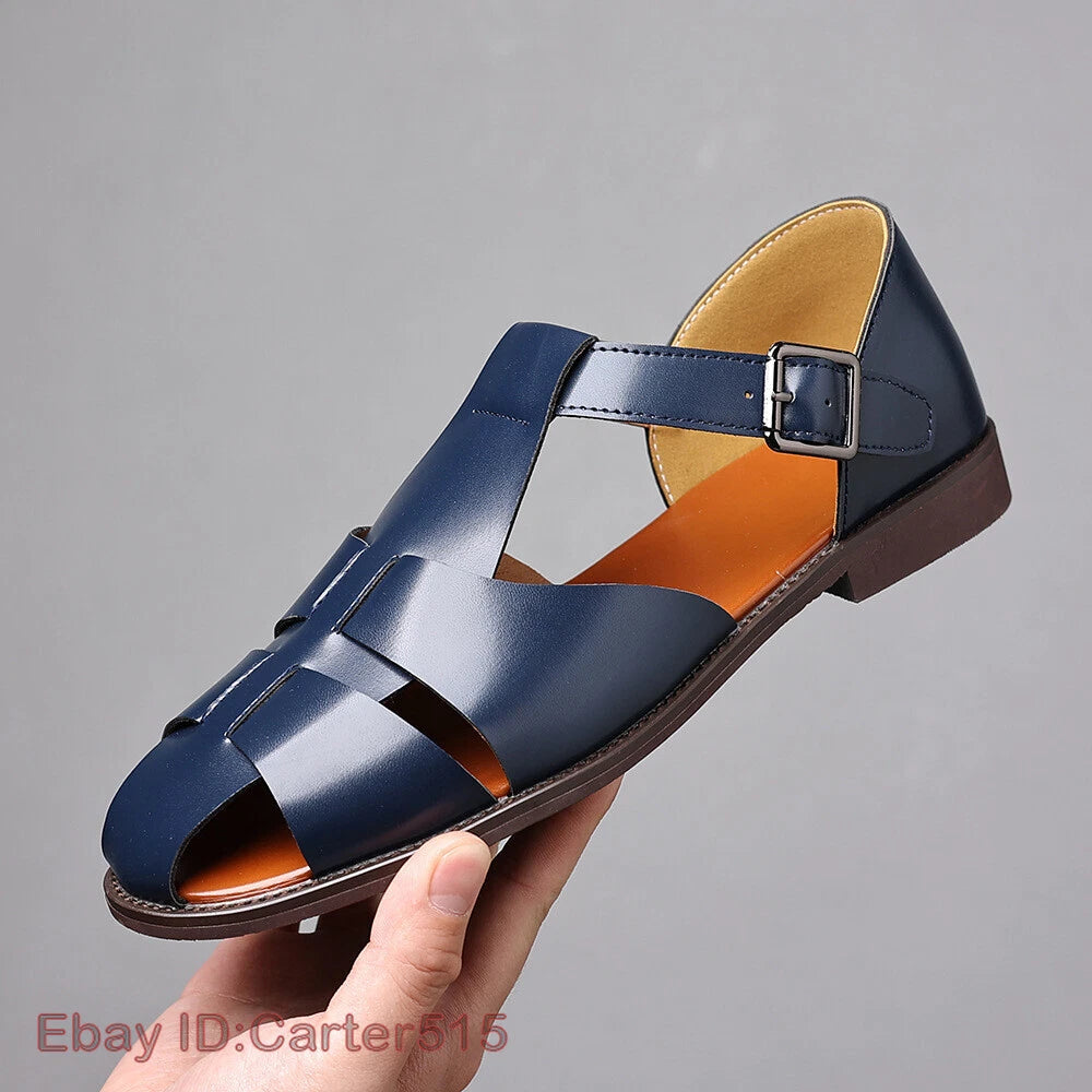Roman Style Mens Closed Toe Sandals Buckle Flats Casual Business Shoes Summer sz