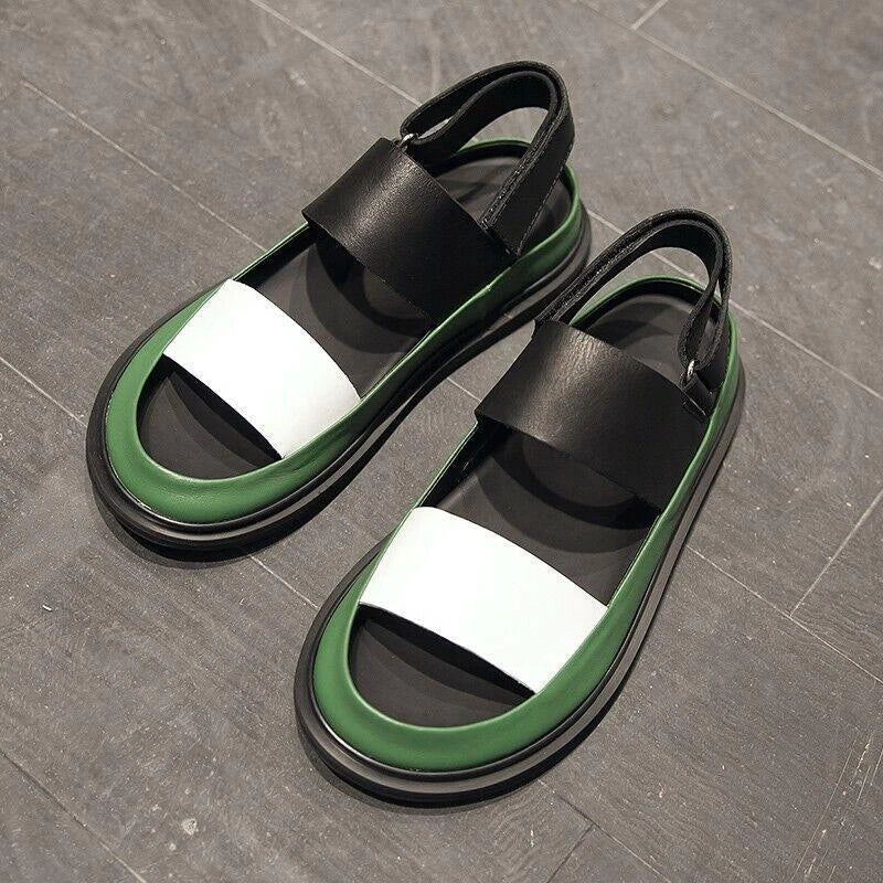 Match Men's Leather Gladiator Sandals Open Toe Shoes Slip On Roman Summer Formal