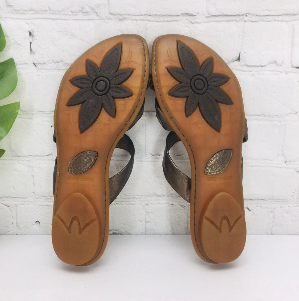 Born Slide Sandals Women's 8/39 Bronze Leather Strap Flat Comfort Flip Flop
