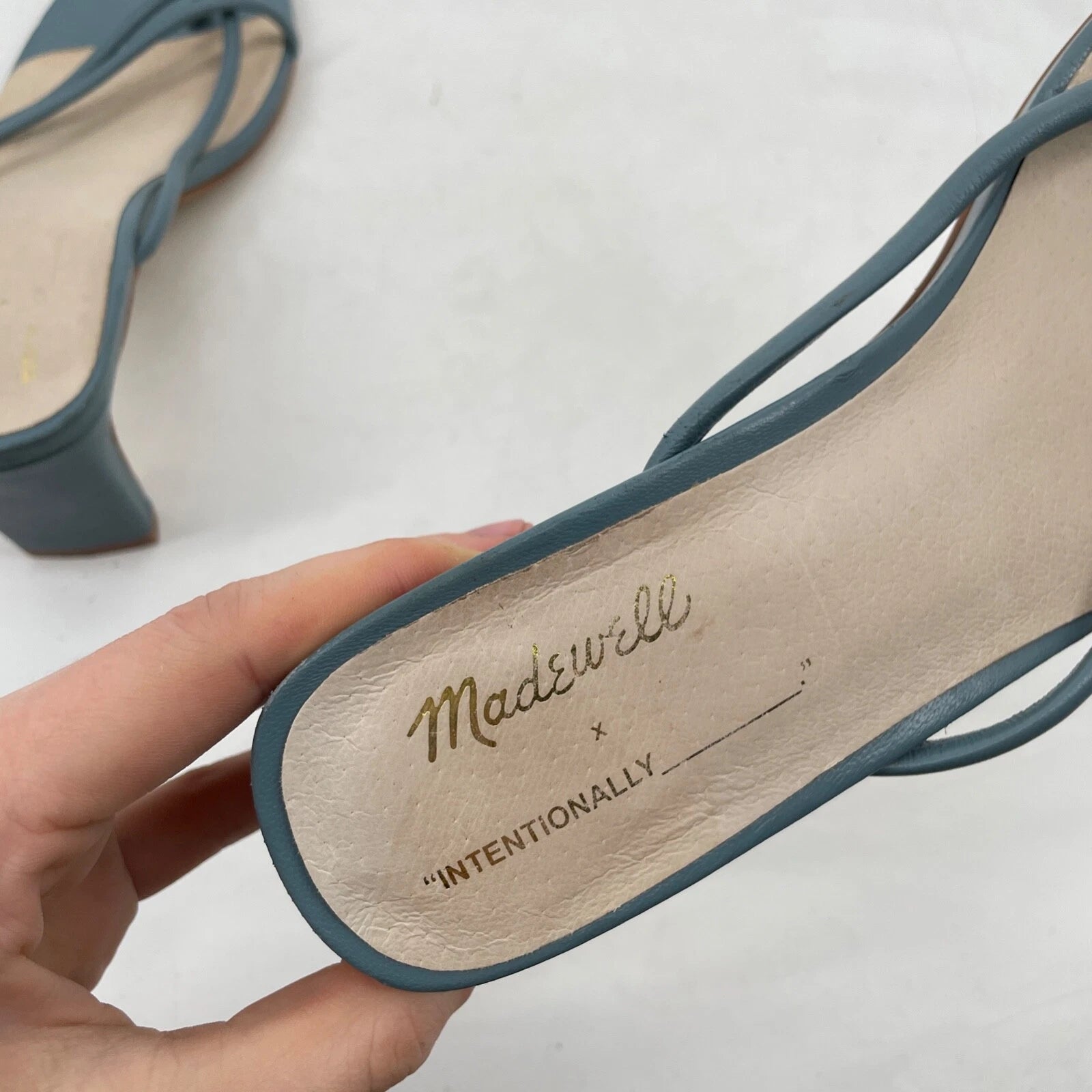 Madewell x Intentionally Blank women's 10 Kelon Heeled Leather Sandals teal