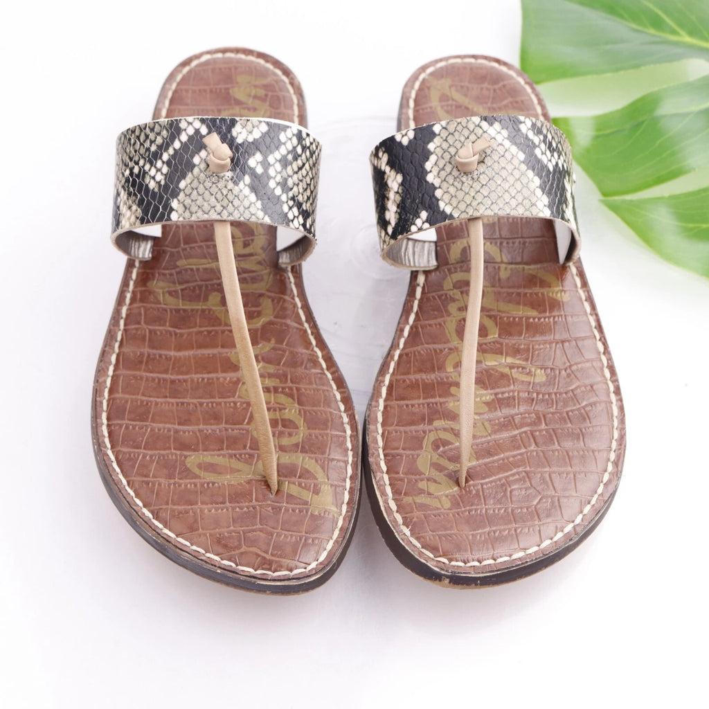 Sam Edelman Women's Gus Sandal Size 9 Thong Slide Gray Black Snakeskin Leather