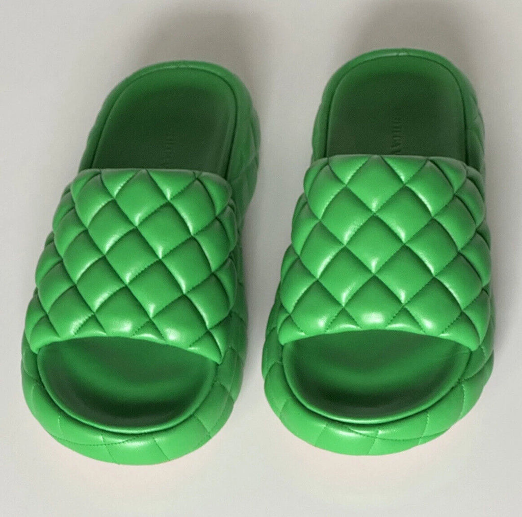 NIB $1450 Bottega Veneta Green Quilted Leather Padded Sandals 9 US 708885 3708