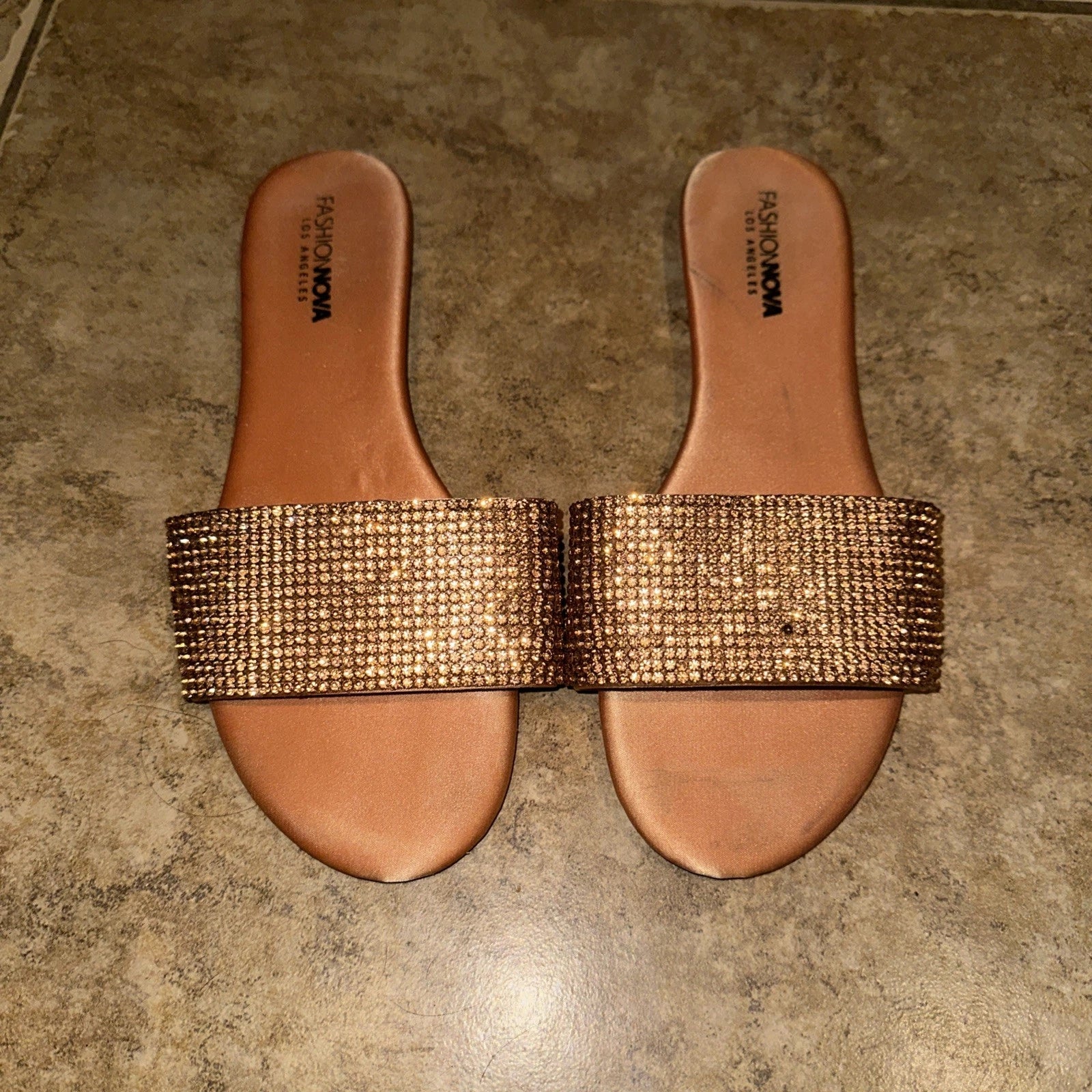 Fashion nova Gold Glitter Slides size 8.5