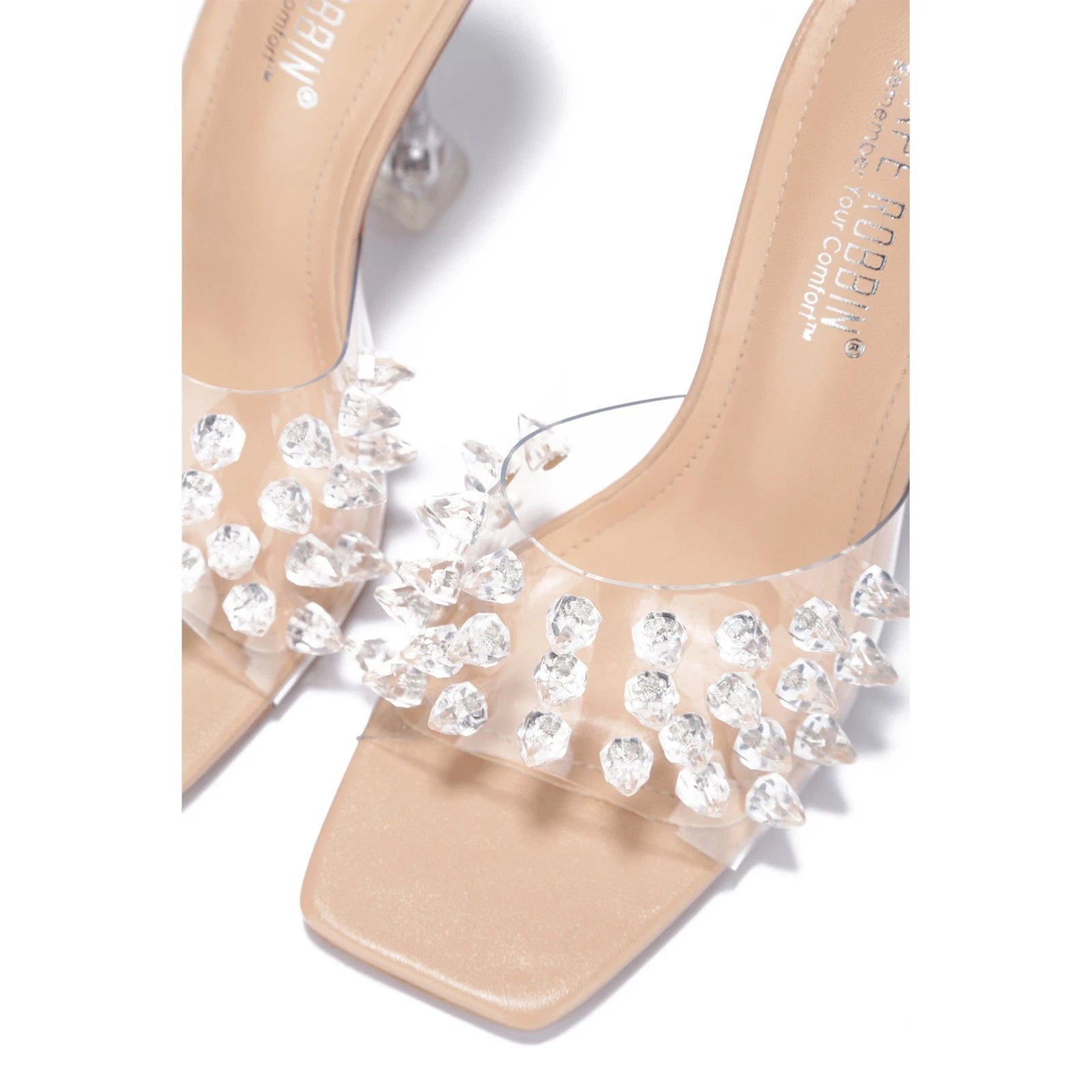 Fashion Women Clear Upper Strap Open Toe Slide high Heels Sandals With Spikes