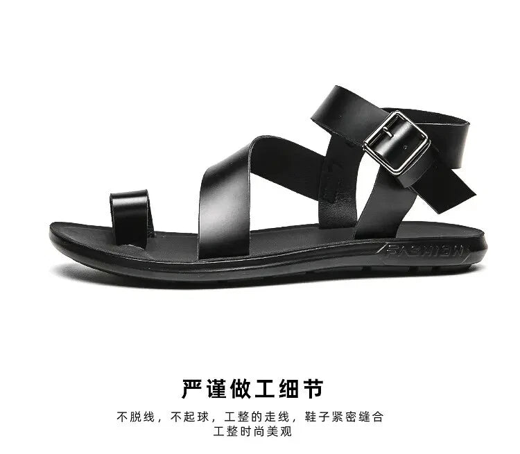 38-45 Mens Sandals Roman Style Ring Toe Slingback PU Leather Summer Casual Flats