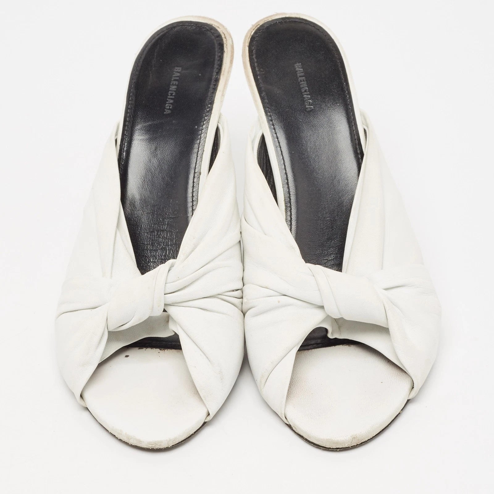 Balenciaga White Leather Knot Open Toe Slide Sandals Size 40.5