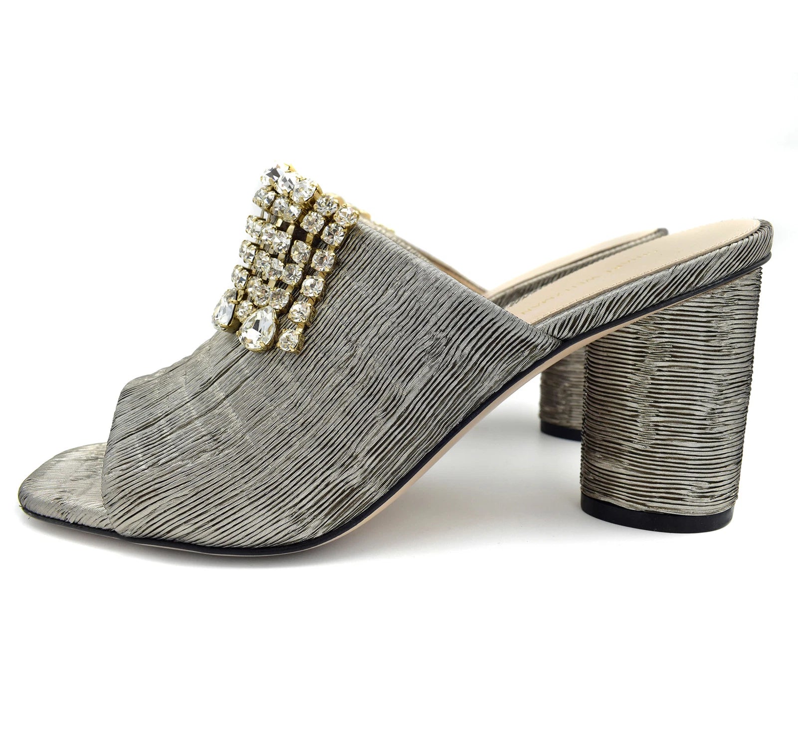 New STUART WEITZMAN Theone Silver Metallic Crystal Jeweled Slide Sandals sz 10