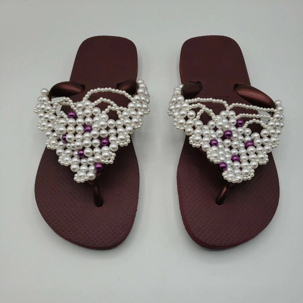 Original HAVAIANAS Flip Flops Women with Pearl/Beads Fashion Finished 37-38 NEW