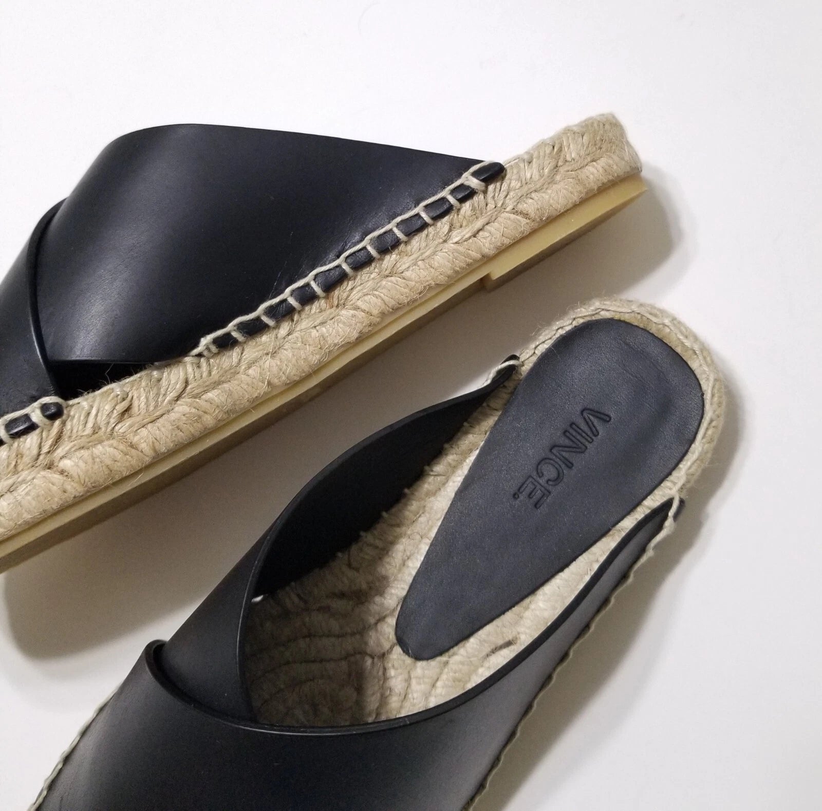 NIB Vince Castel Leather Crisscross Flat Espadrille Slide Sandal Black Sz 5 $225