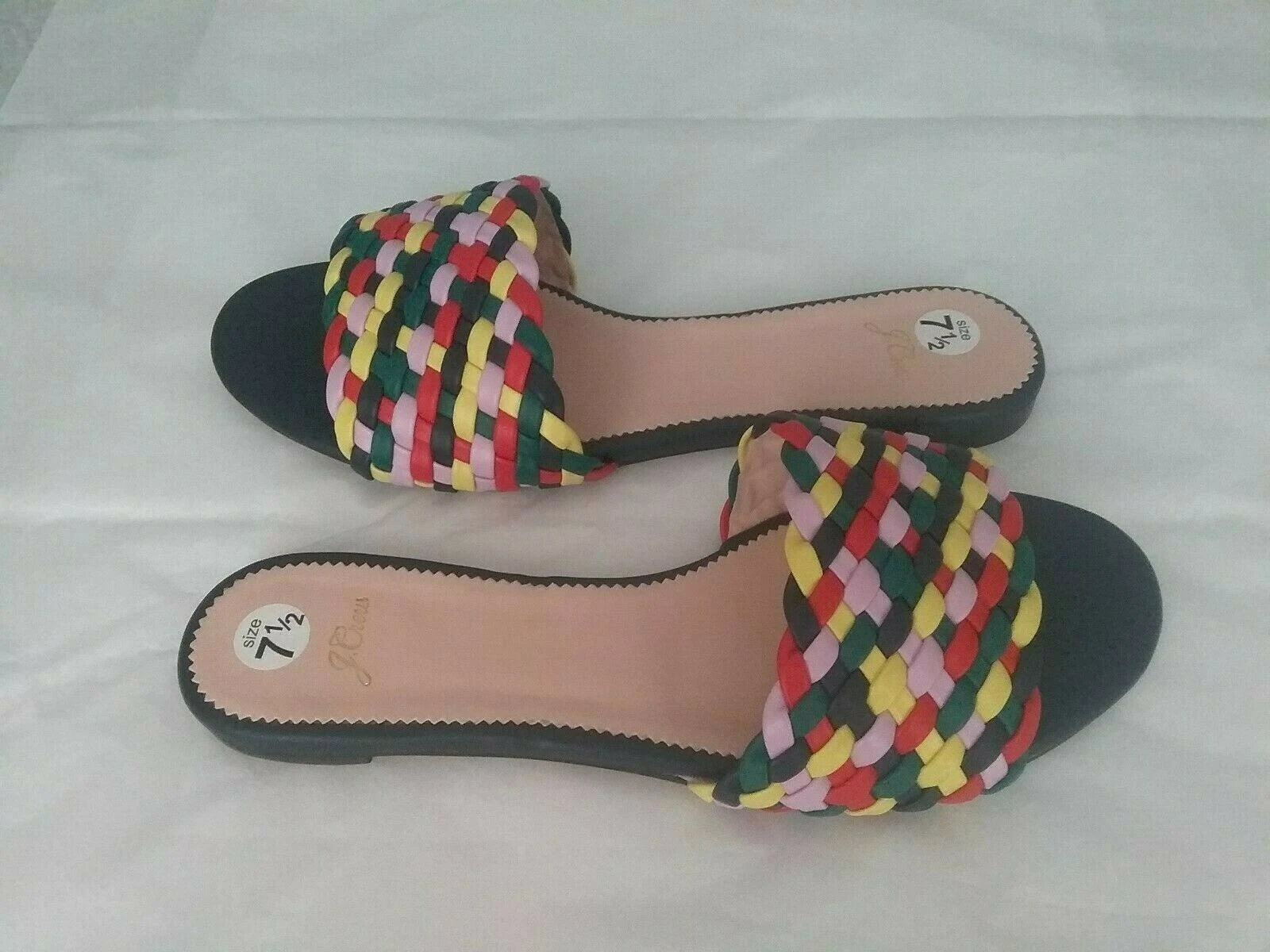 J Crew New Cora Slides Sandals in Rainbow Check   Size 7.5