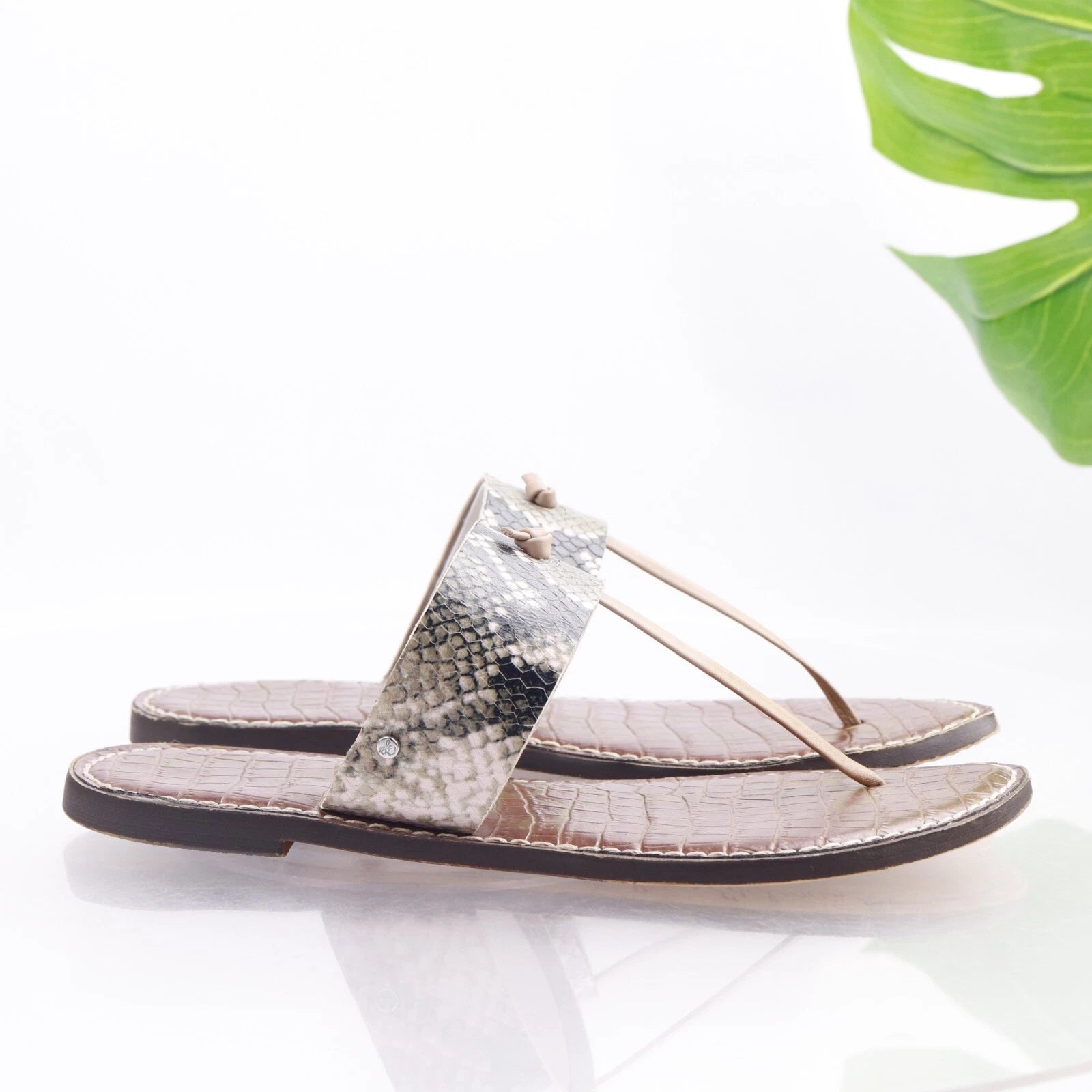 Sam Edelman Women's Gus Sandal Size 9 Thong Slide Gray Black Snakeskin Leather
