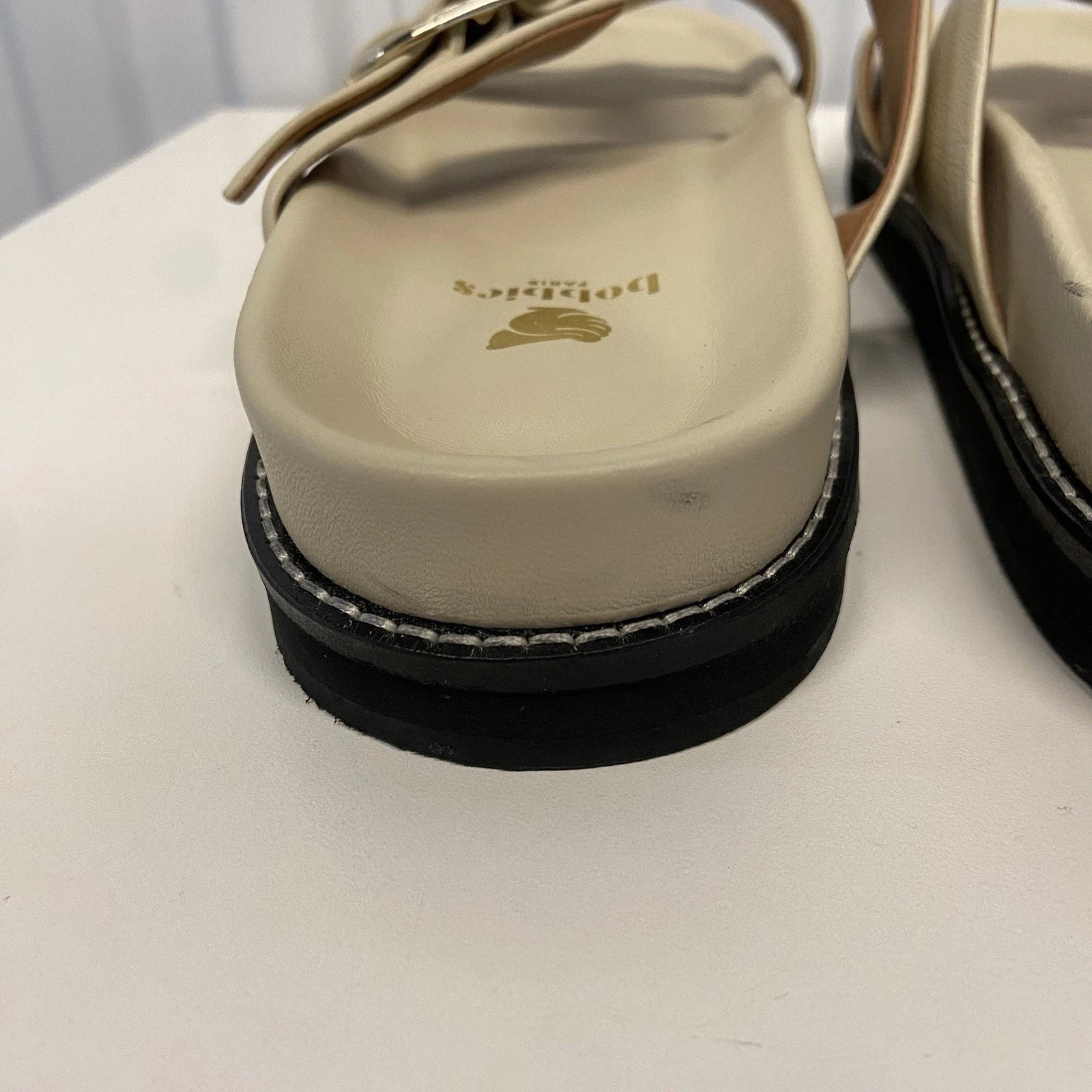 $250 Bobbies Paris Fajar Beige Leather Flat Sandals Slides Women’s US 10.5/FR 41