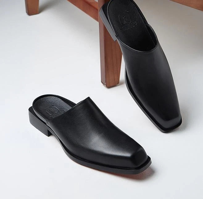 Men's Dress Formal Real Leather Slippers Fashion Casual Mules Slides Shoes 2025