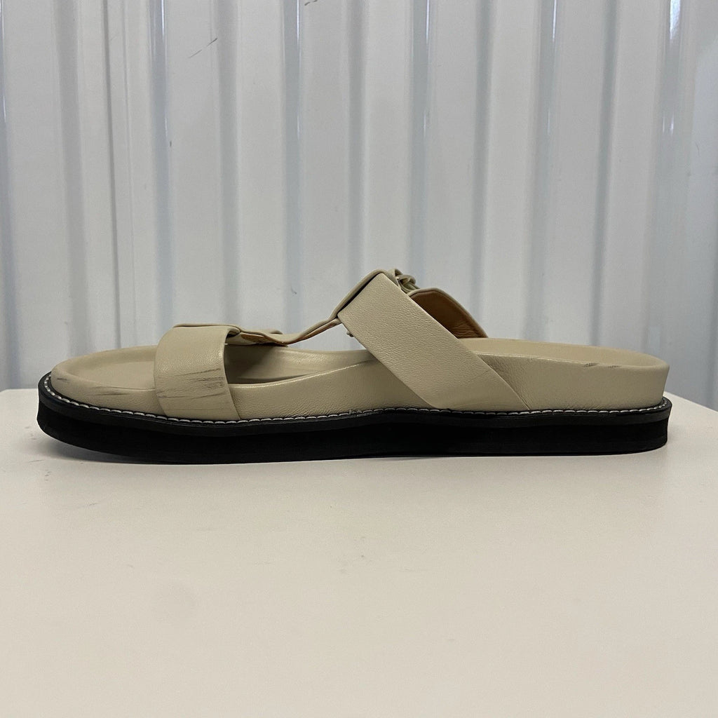 $250 Bobbies Paris Fajar Beige Leather Flat Sandals Slides Women’s US 10.5/FR 41