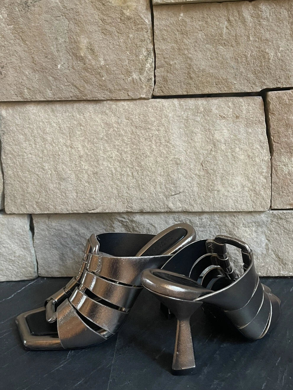 $495 Mercedes Castillo Womens Aria High-Heel Slide Sandal Shoes EU 37/US 7