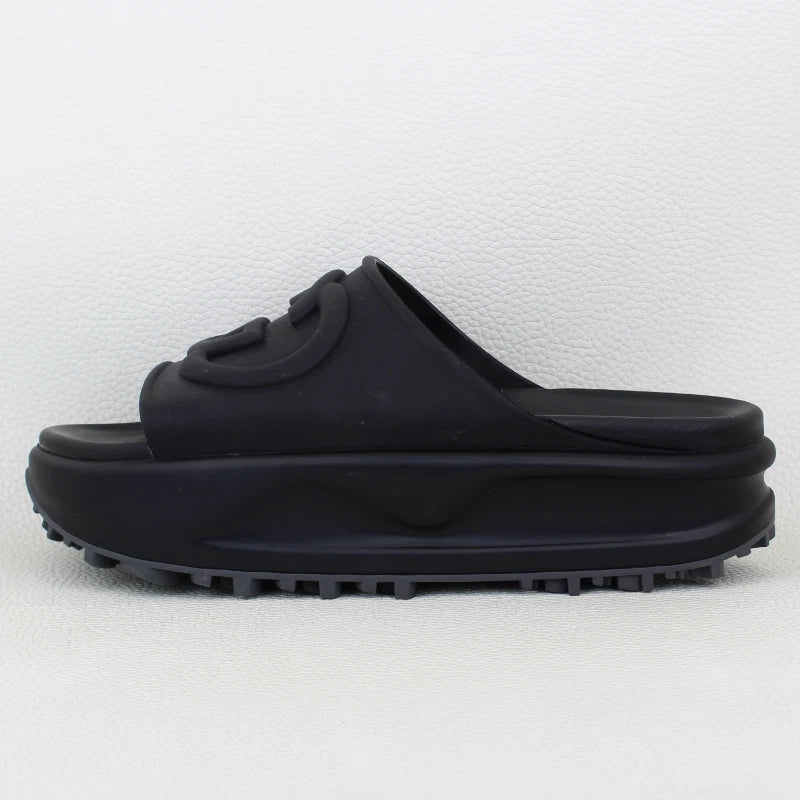 Gucci Interlocking G Women's Slide in Black Rubber Platform Sandals - Size 38/8W