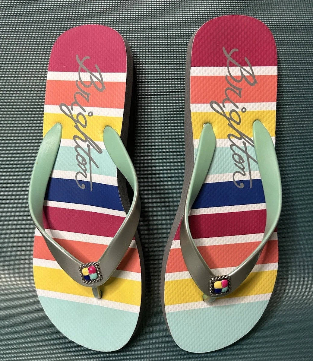 Brighton Colorful Striped Sole Stone  Detail Thong Style Flip Flop Sandals 8