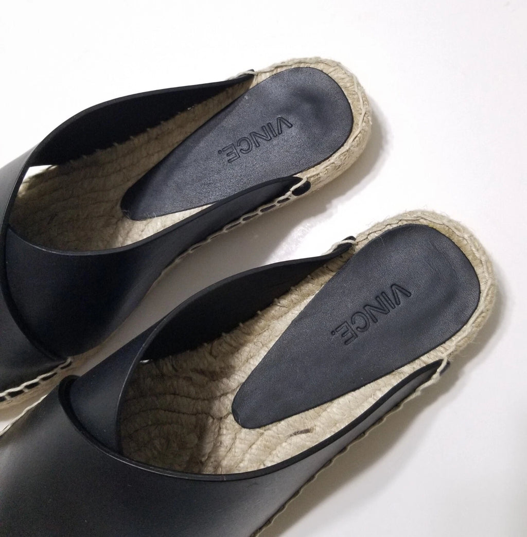 NIB Vince Castel Leather Crisscross Flat Espadrille Slide Sandal Black Sz 5 $225