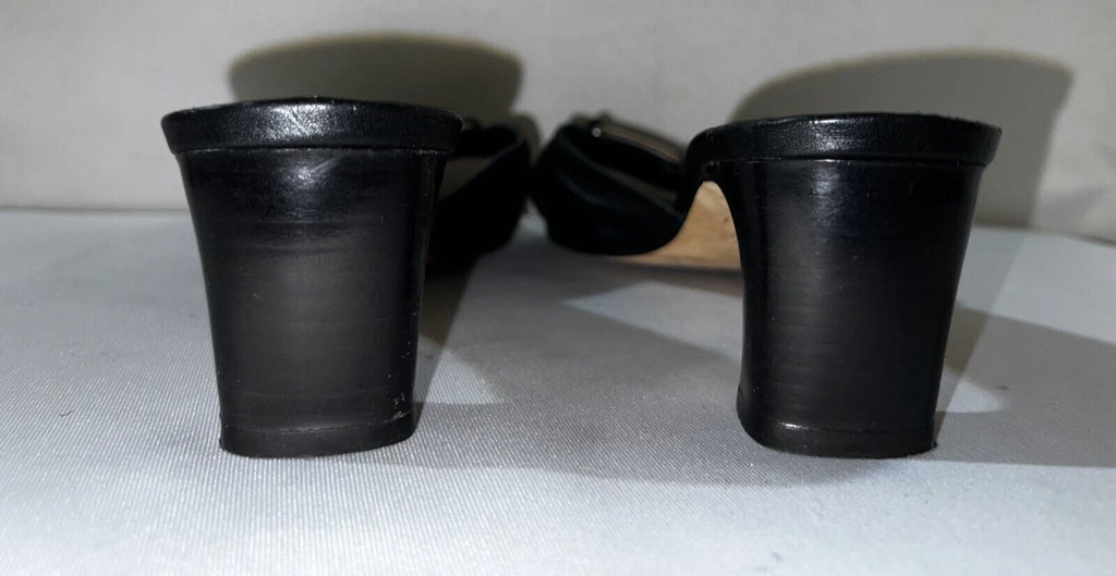 BRIGHTON Shoes Women's Size 7.5 Black Leather Silver Accent TARRAH Sandals Heels