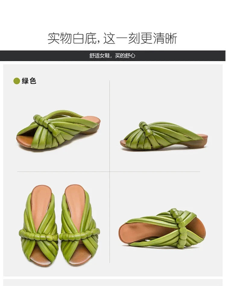 Summer Women Shoes Leather Fashion Low Heel Slippers Peep Toe Outdoor Shoe
