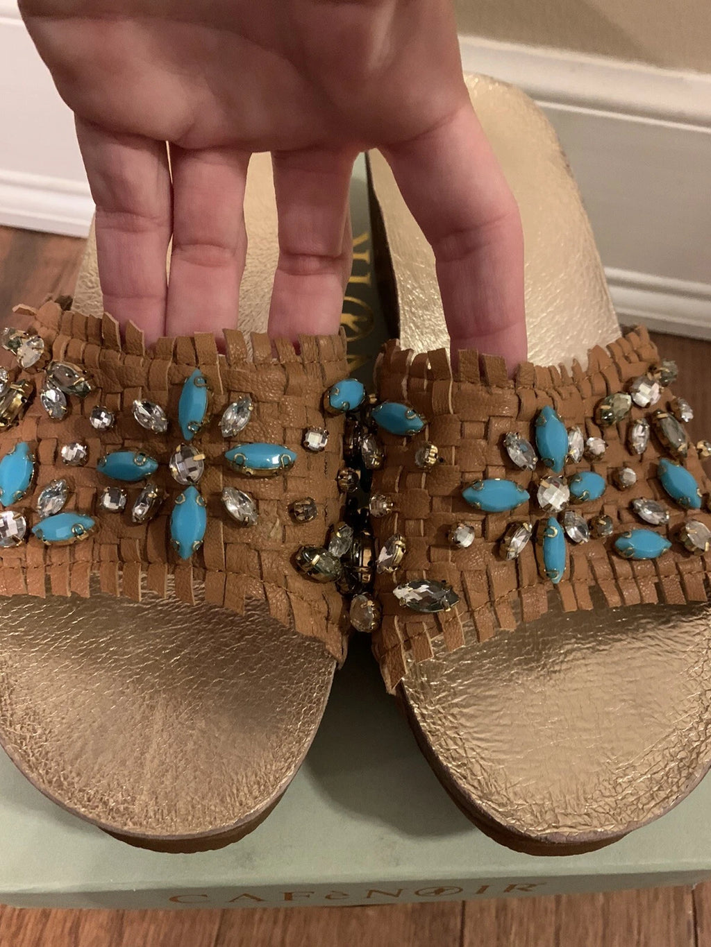 Women's CAFeNOIR Rhinestone Embellished Slide Wedges Shoes Sandals 37