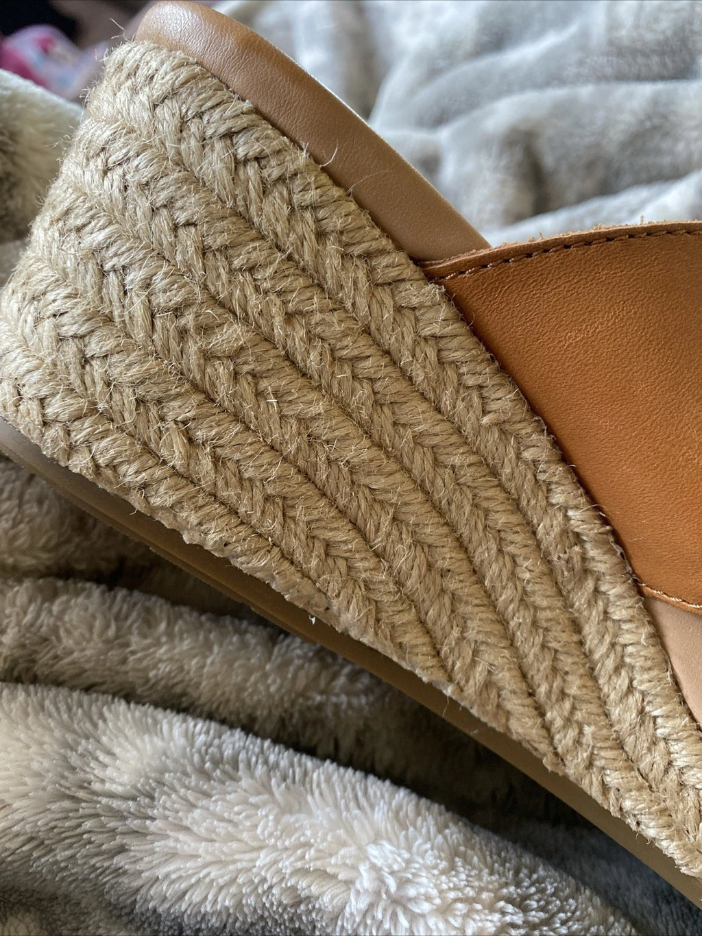 UGG Eirene Wedge Espadrille Slide Sandals Tan Brown Leather Womens 10