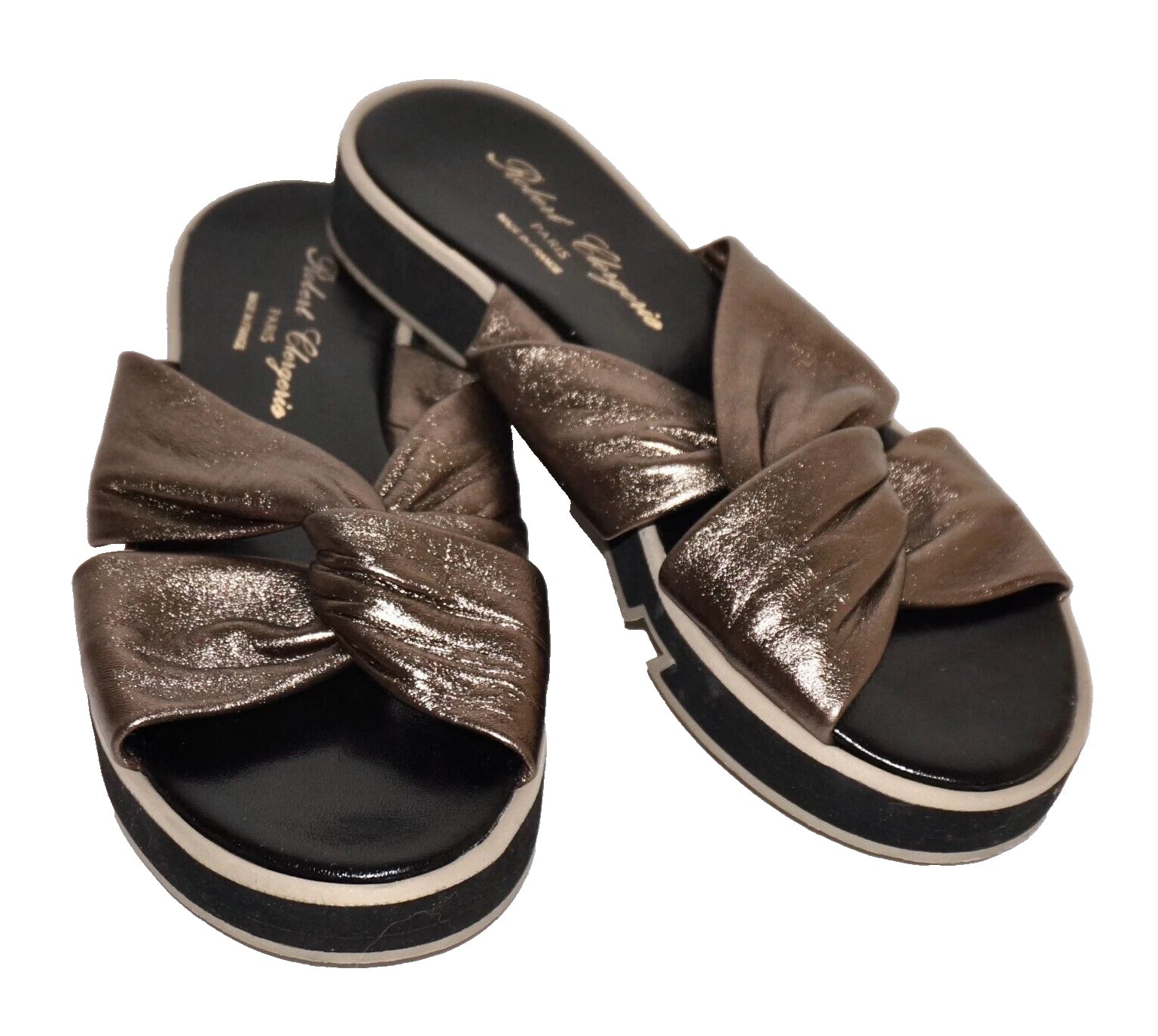 ROBERT CLERGERIE PARIS Bronze Leather Slip-On Platform Sandals US 8.5 FRANCE